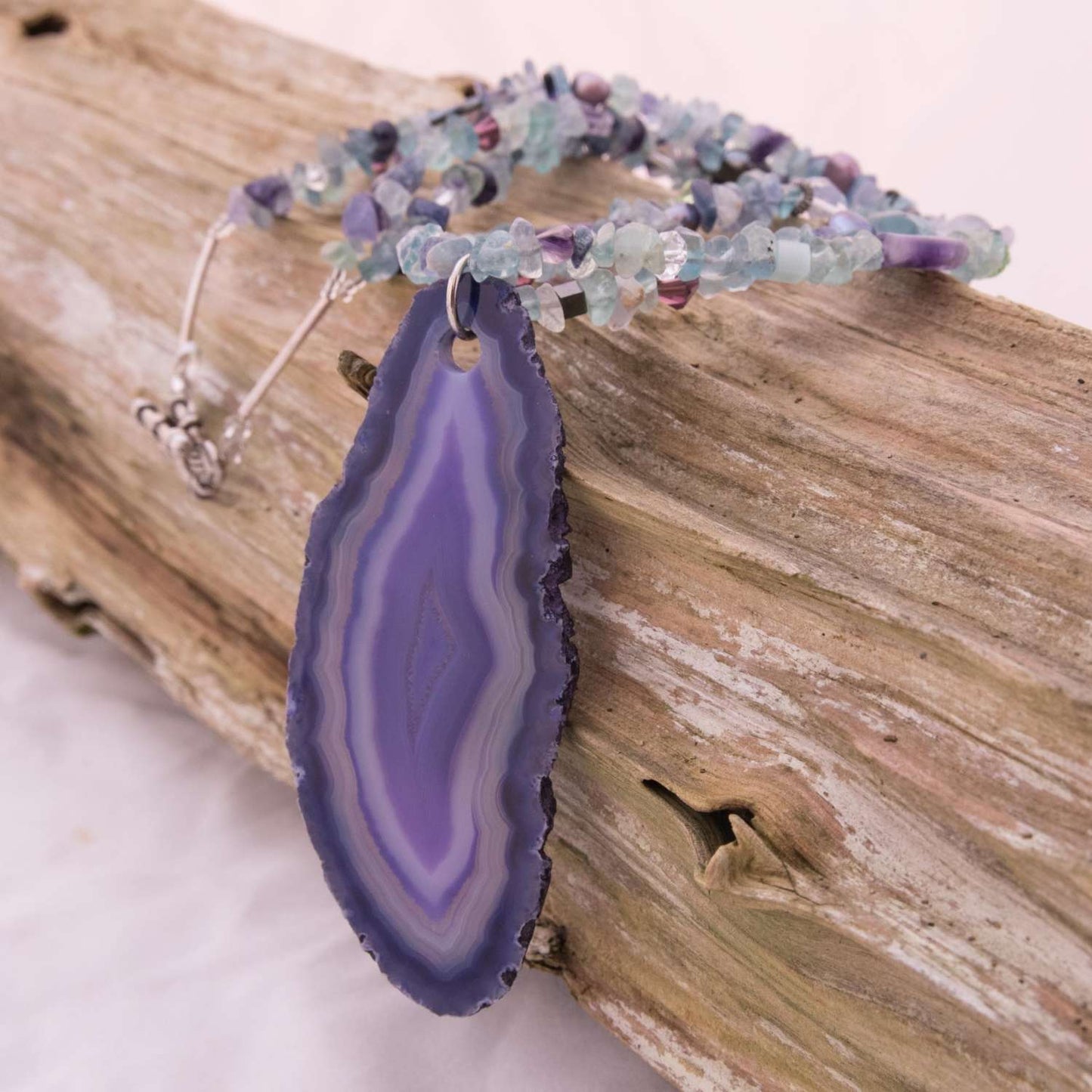 Fluorite, Amethyst, Pearl Semi Precious Necklace
