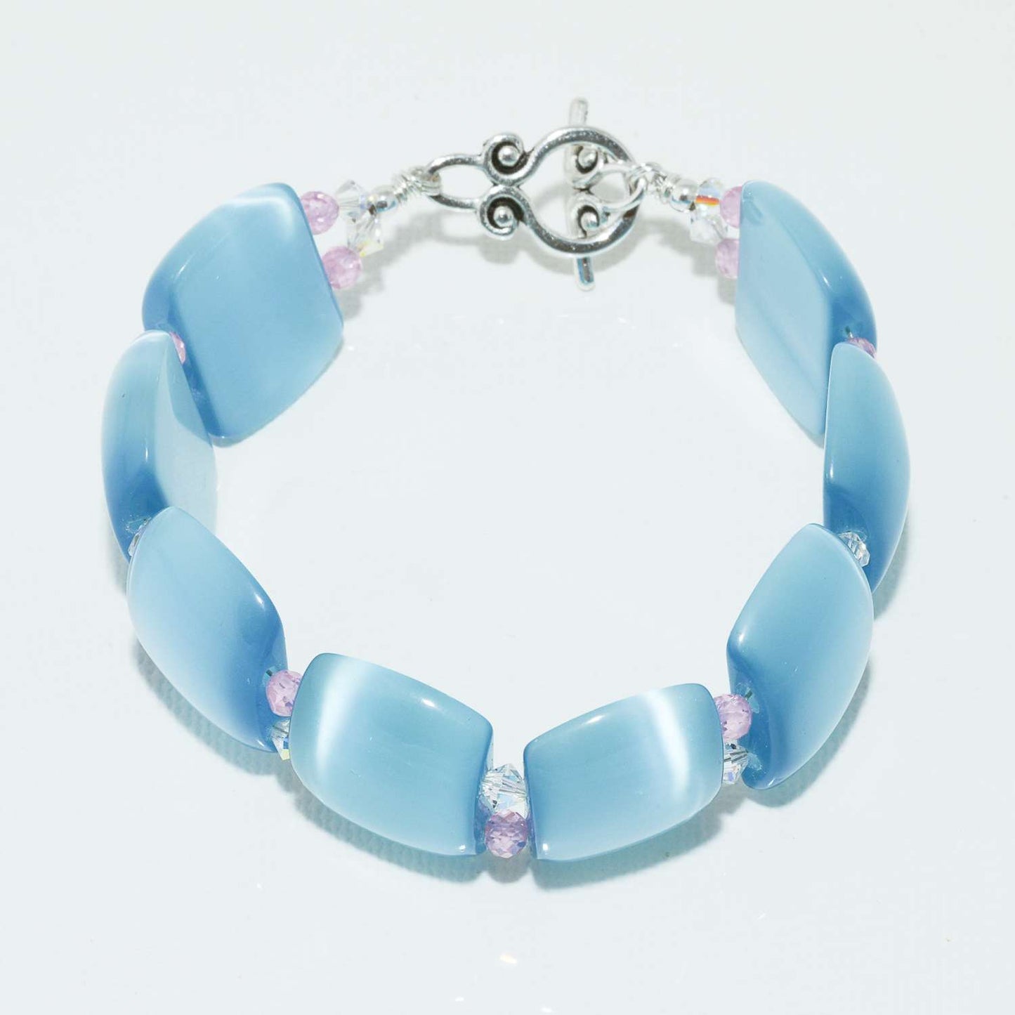 Blue Cats Eye Glass and Swarovski Crystal Bracelet