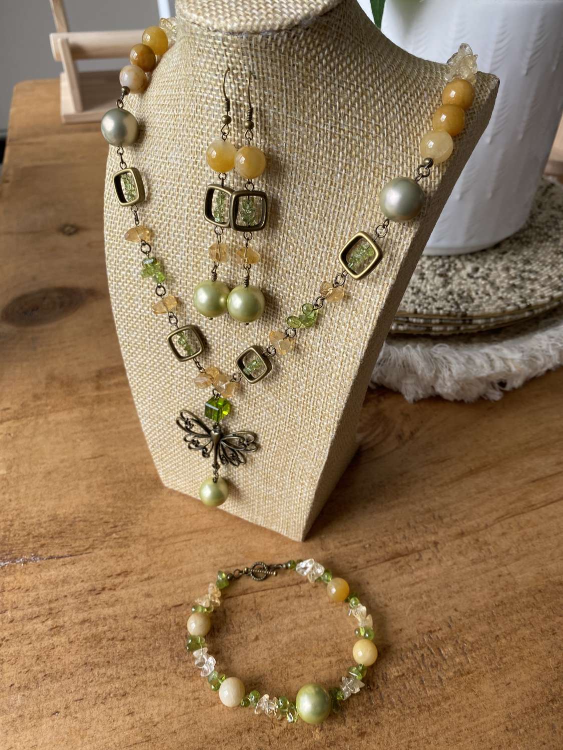 Yellow Jade, Citrine & Peridot Semi Precious Set
