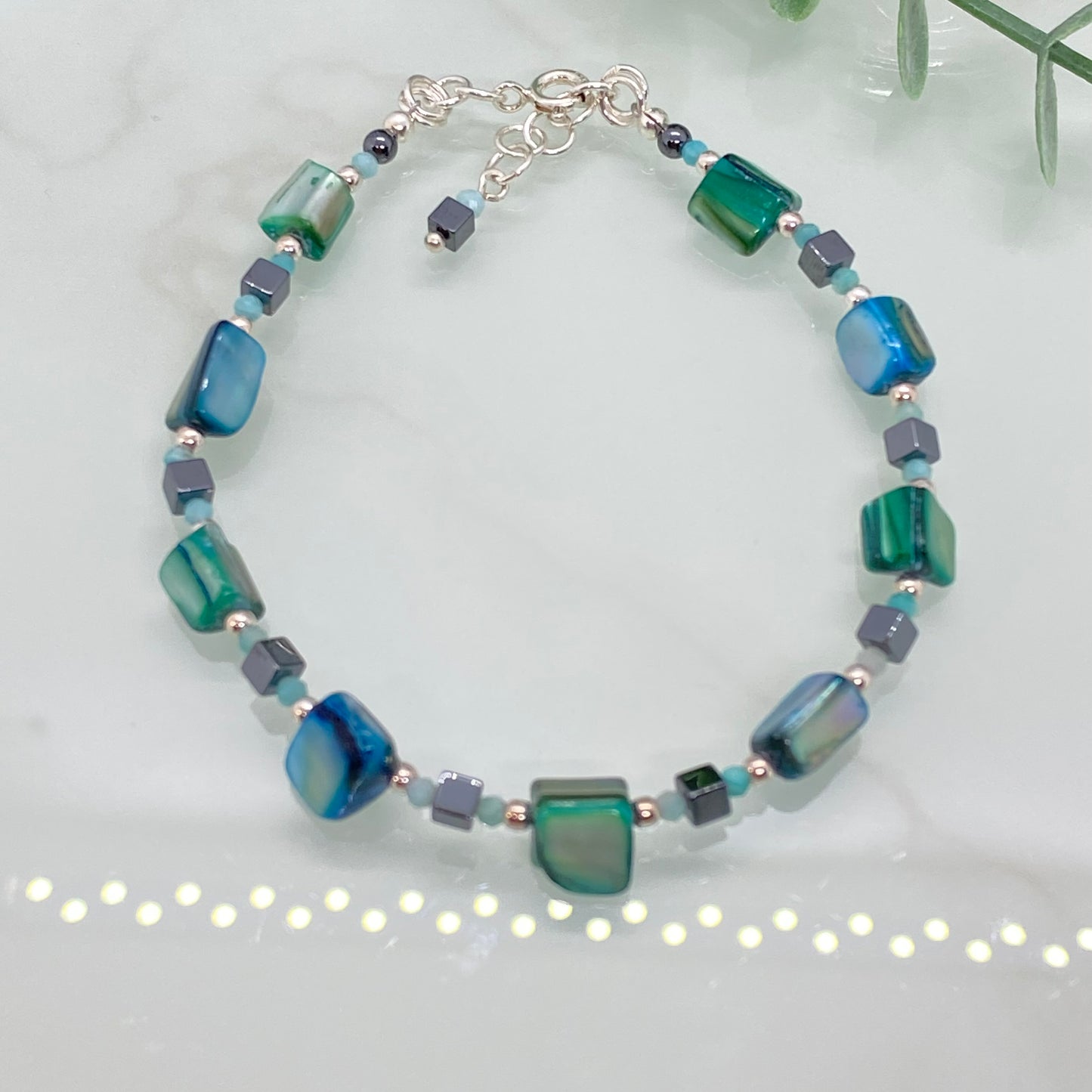 Mother of Pearl, Hematite & Sterling Silver Bracelet