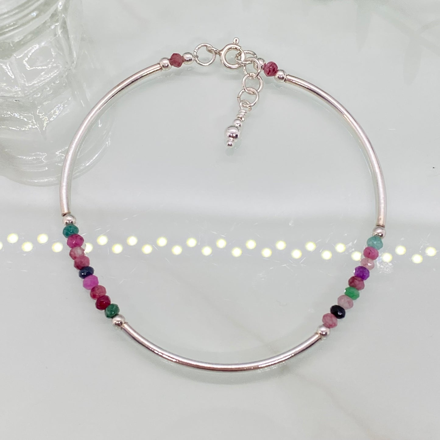 Multicoloured Agate & Sterling Silver Semi Precious Bracelet