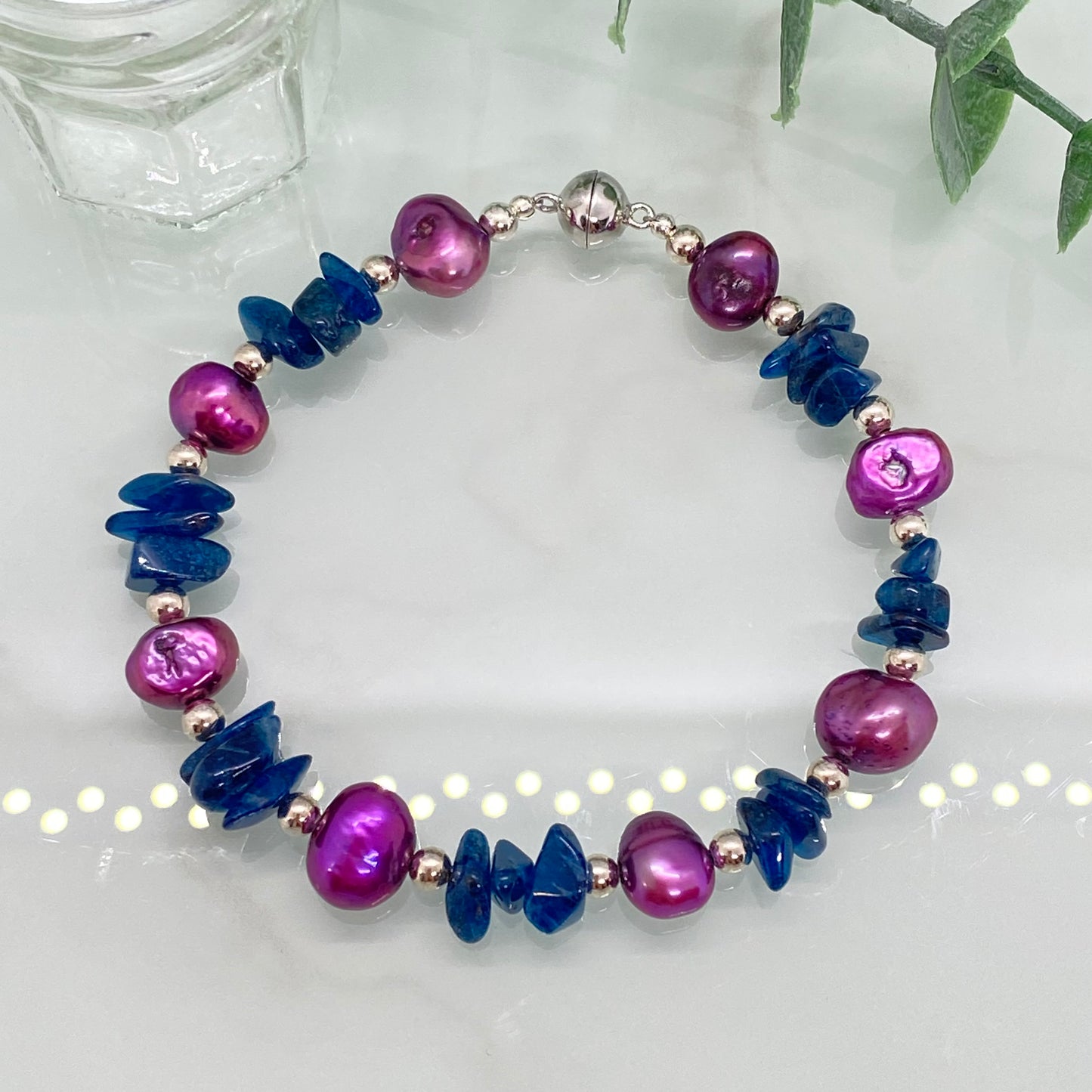 Apatite, Pink Freshwater Pearl & Sterling Silver Bracelet