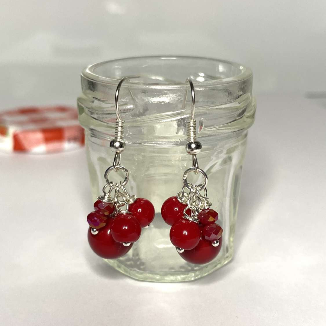 Coral & Crystal Semi Precious Cluster Earrings