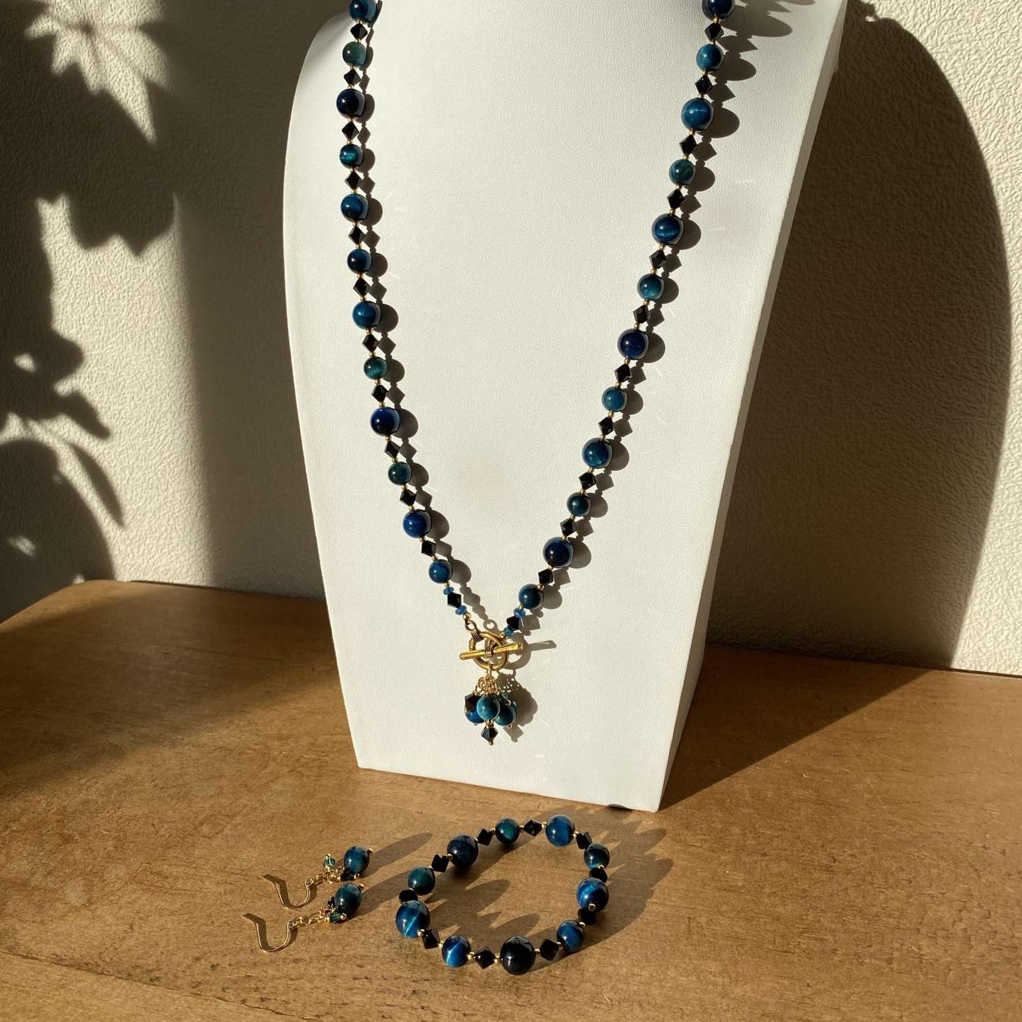Blue Tigers Eye & Crystal Semi Precious Necklace