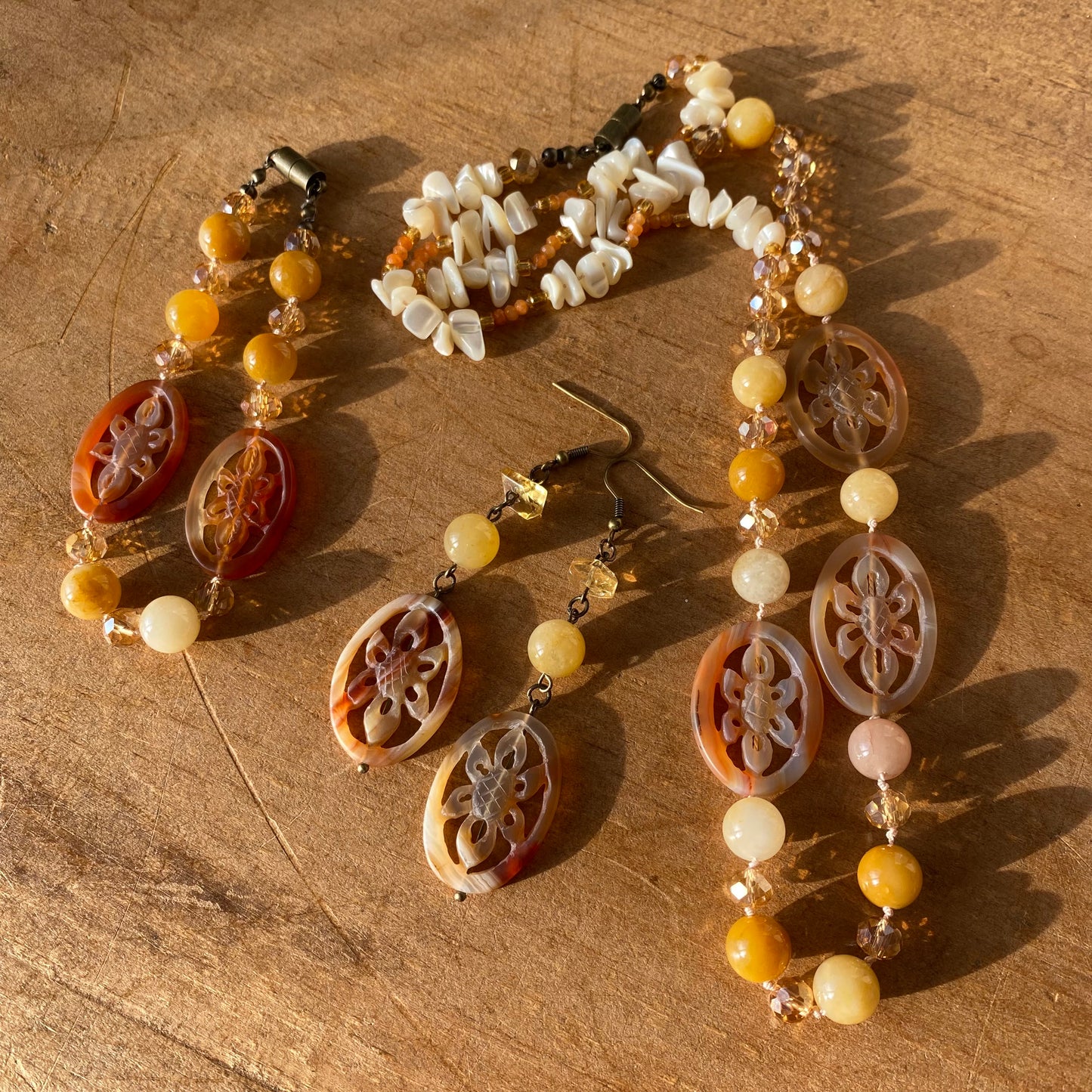 Frosted Agate & Yellow Jade Semi Precious Set