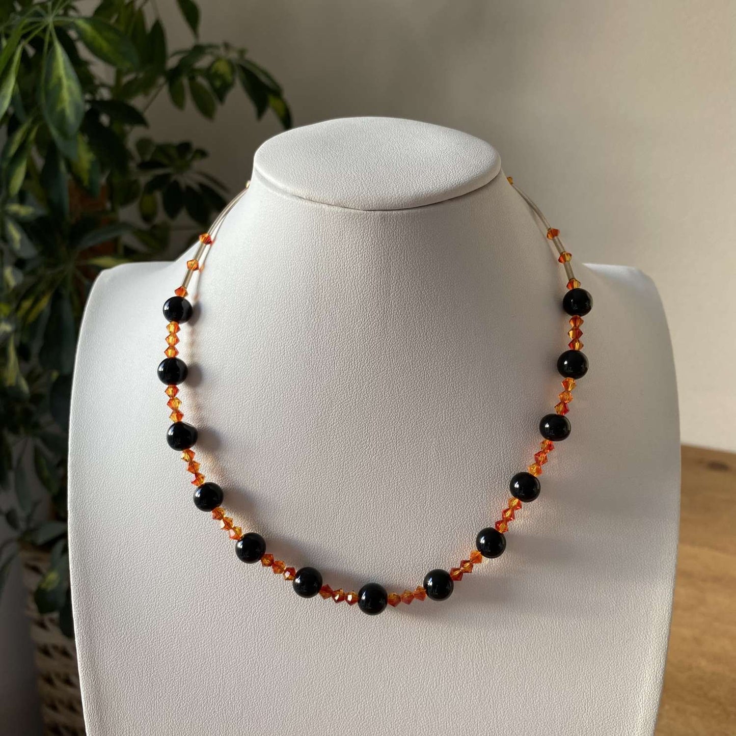Onyx & Swarovski Crystal Semi Precious Necklace