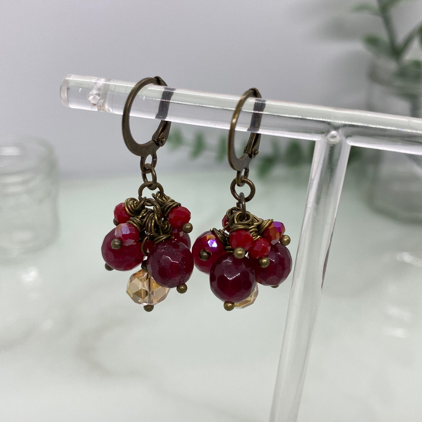 Garnet & Crystal Cluster Earrings
