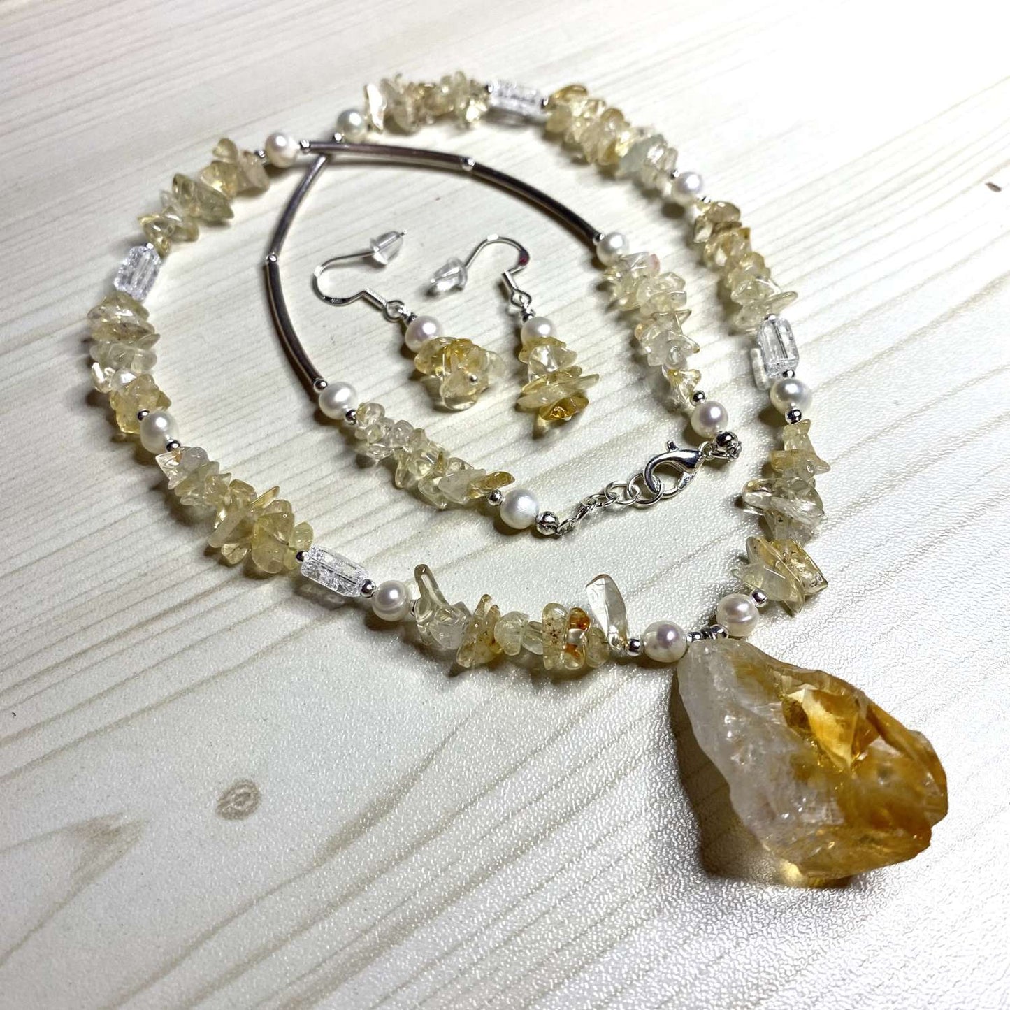 Citrine & Freshwater Pearl Semi Precious Set