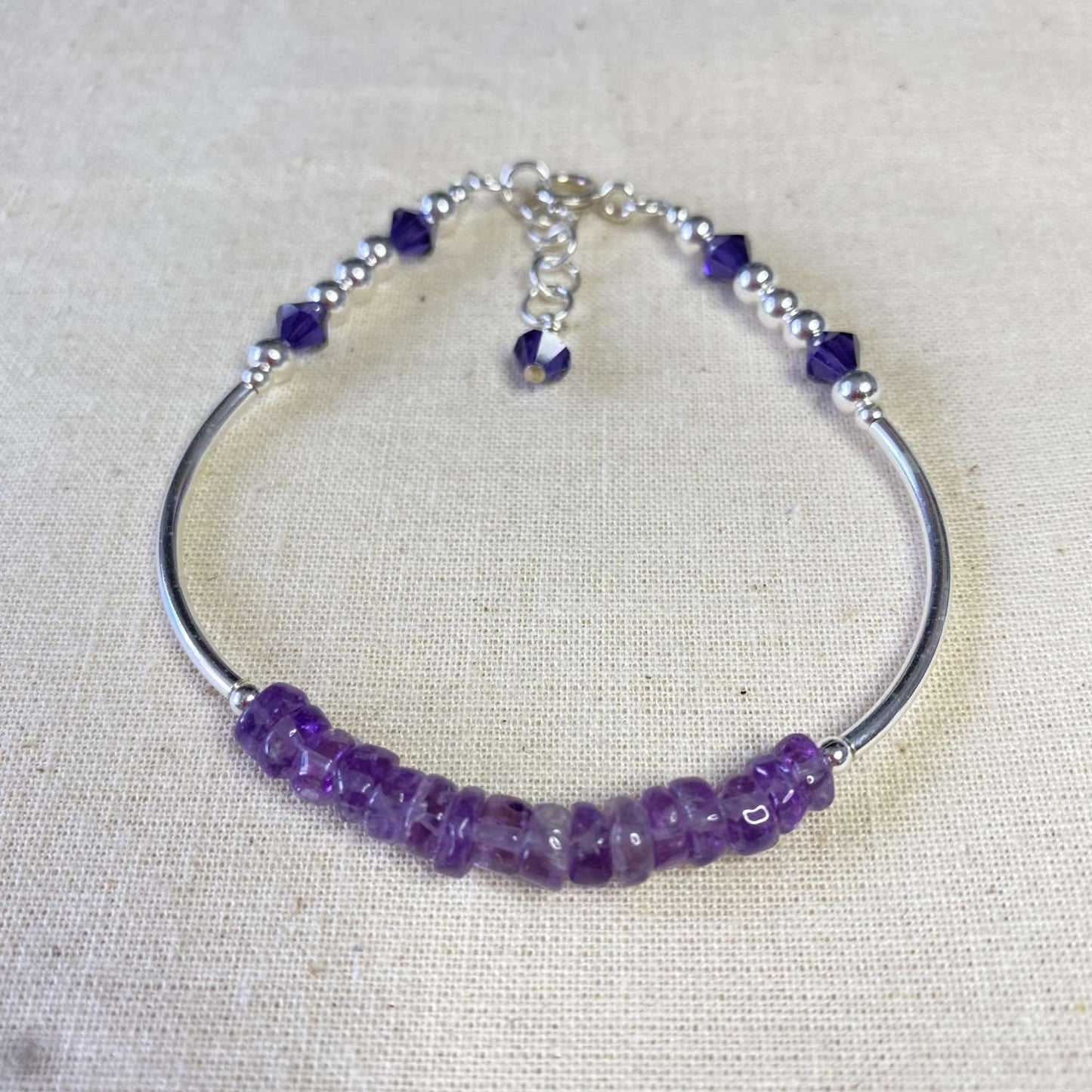 Amethyst, Crystal and Sterling Silver Bracelet