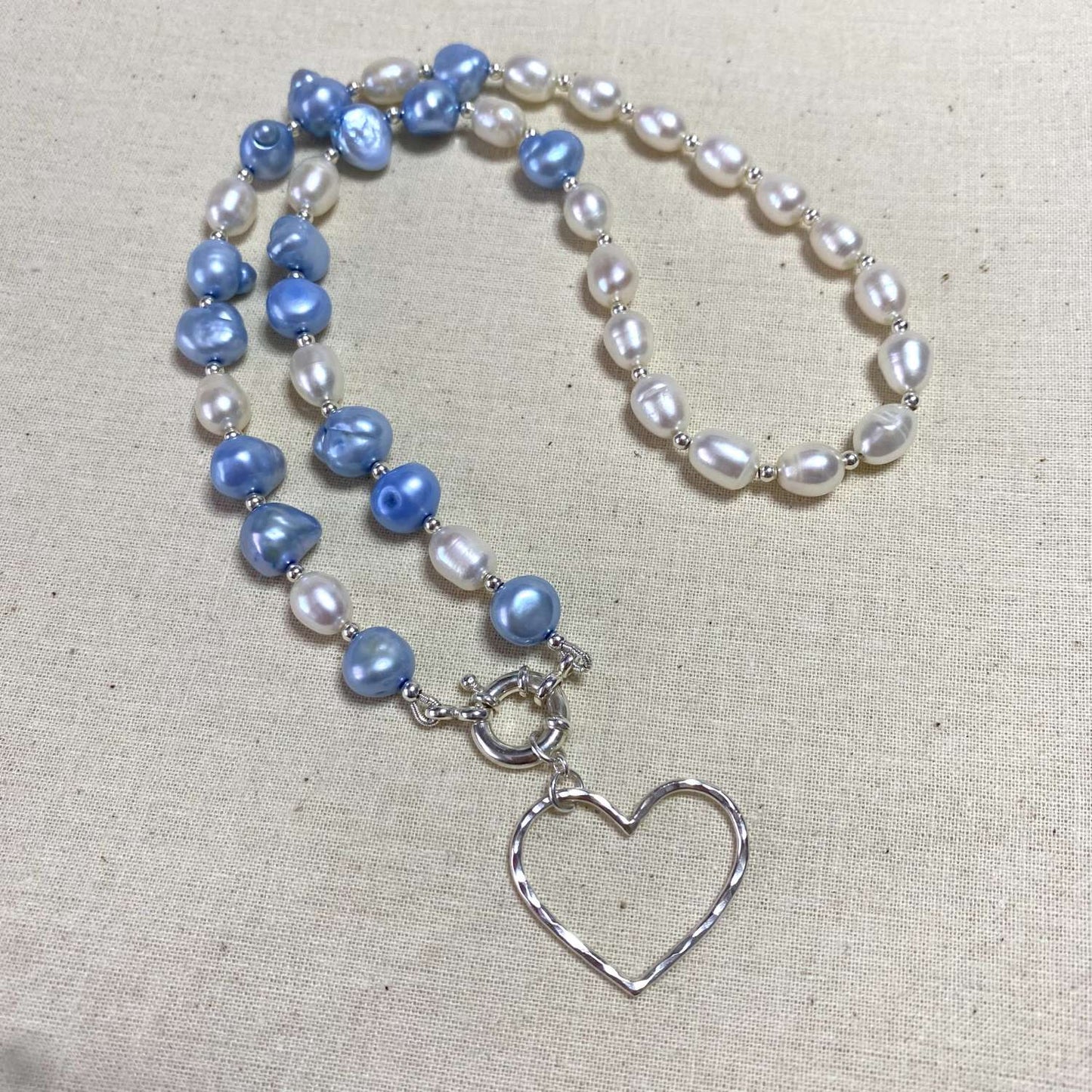 Blue & White Pearl Sterling Silver Necklace