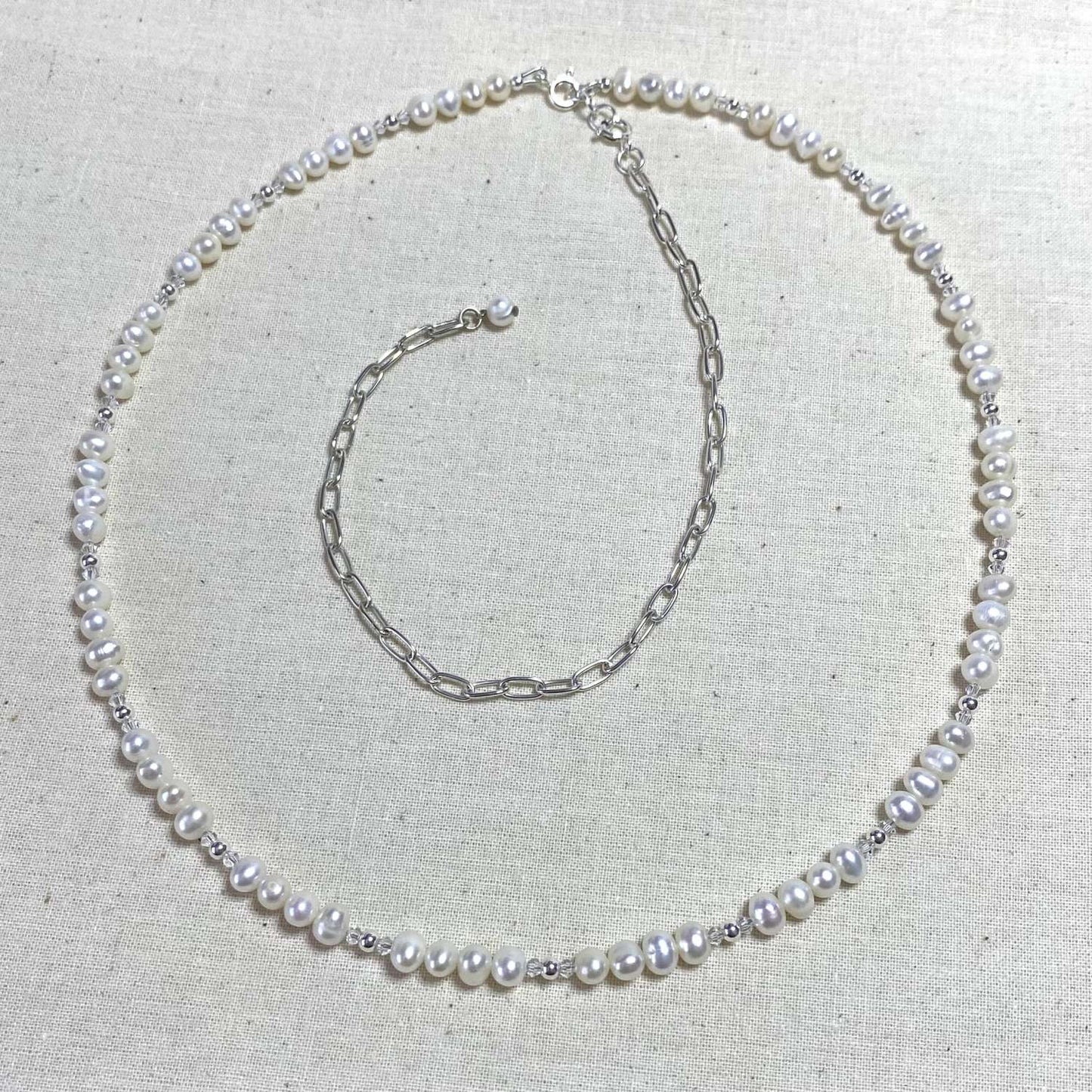 Pearl, Swarovski Crystal and Sterling Silver Necklace