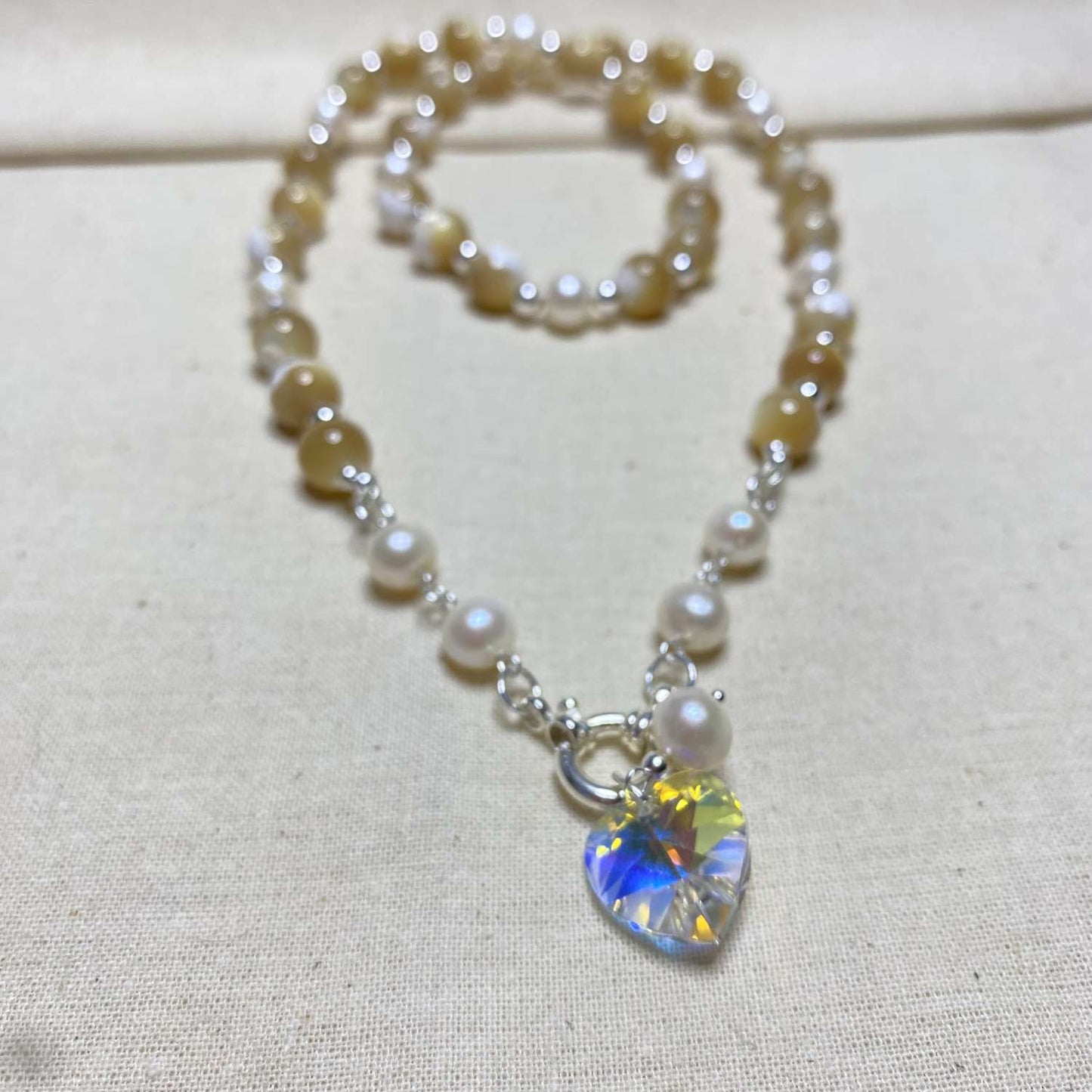 Mother of Pearl, Pearl & Swarovski Crystal Necklace
