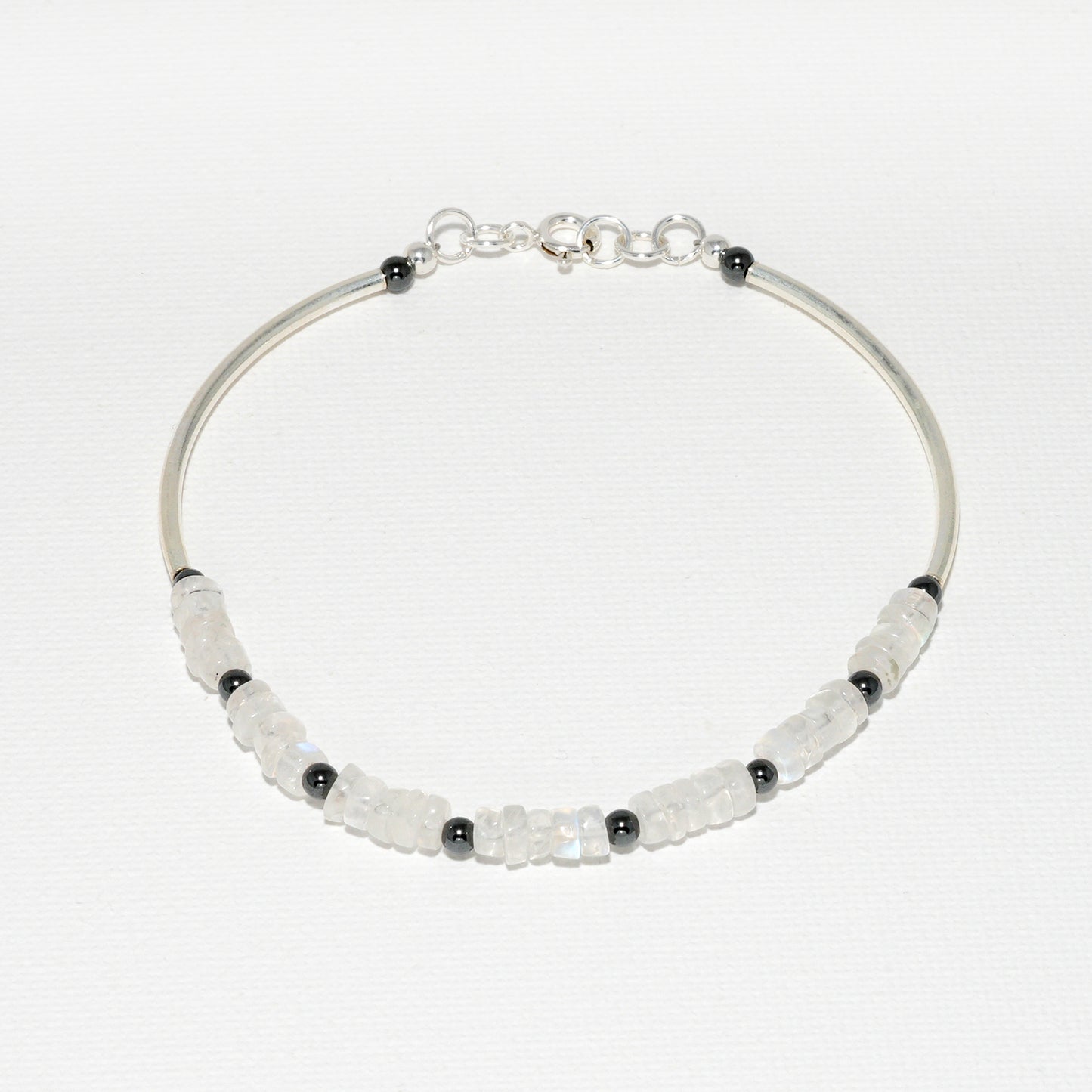 Rainbow Moonstone & Hematite Semi Precious Bracelet