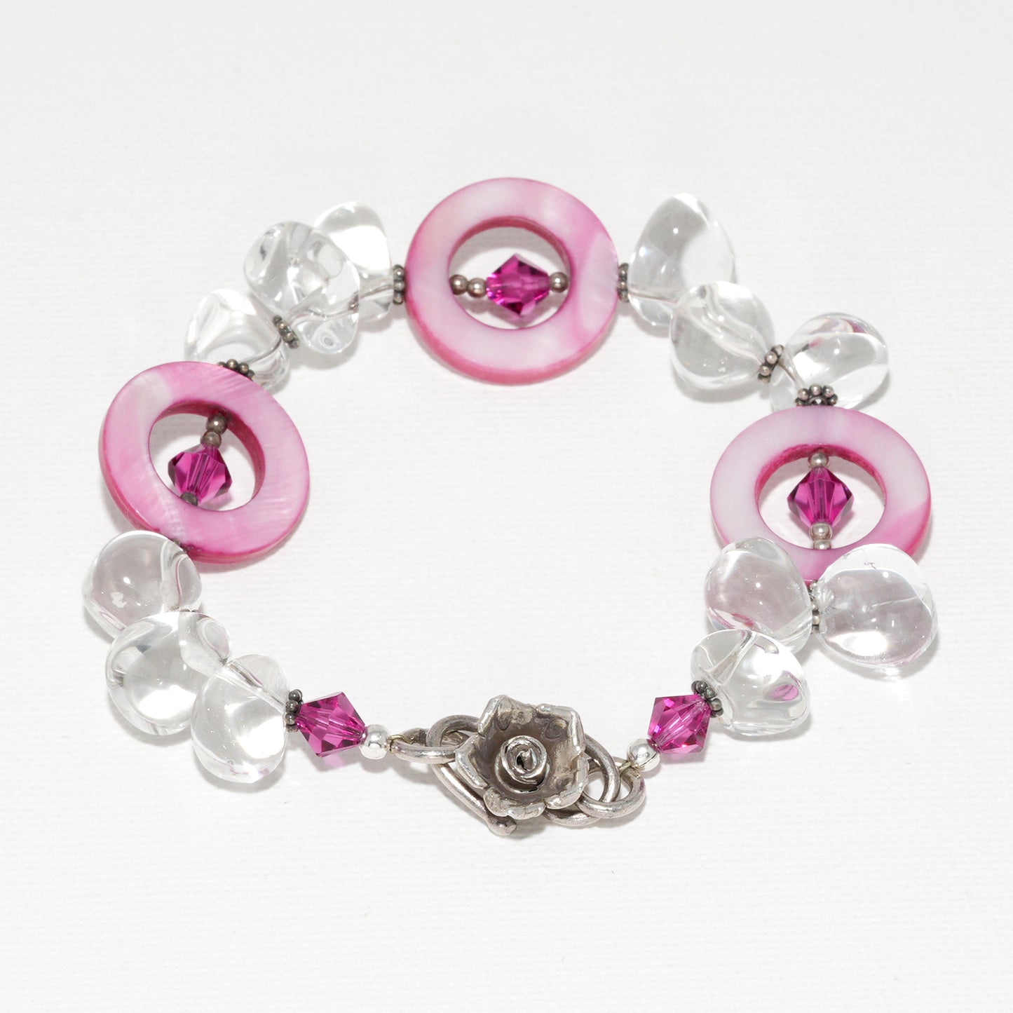 Quartz and Pink Mother of Pearl Semi Precious Bracelet