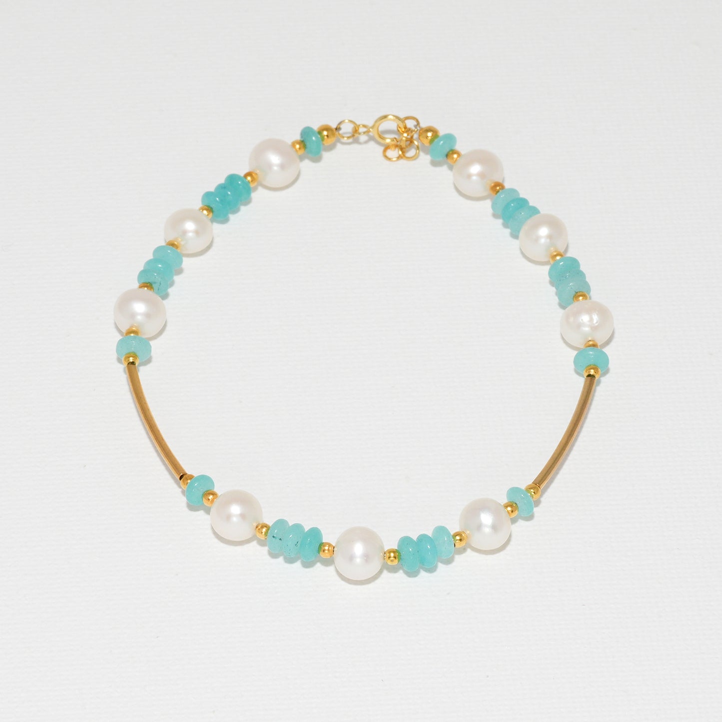 Freshwater Pearl & Aquamarine Semi Precious Bracelet