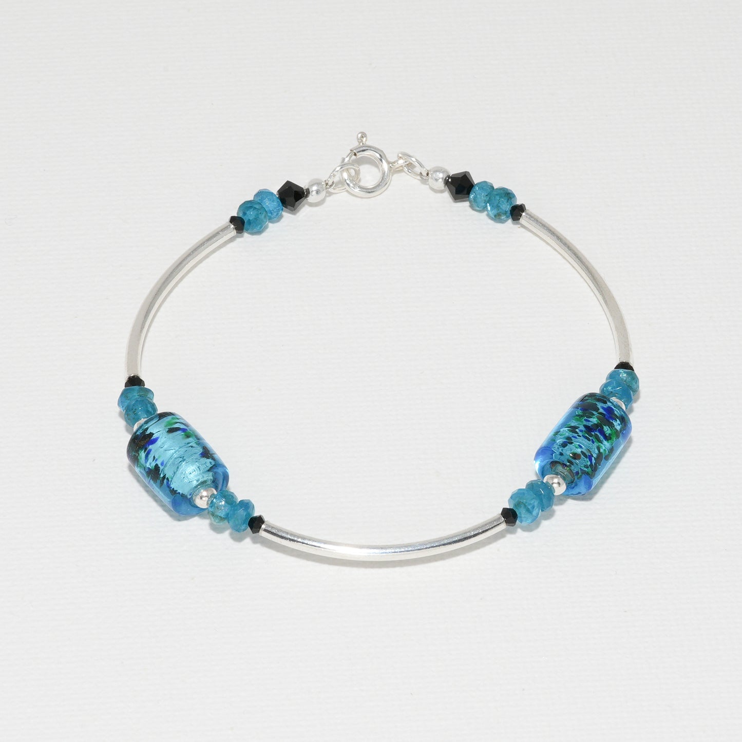 Apatite & Artisan Glass Semi Precious Bracelet