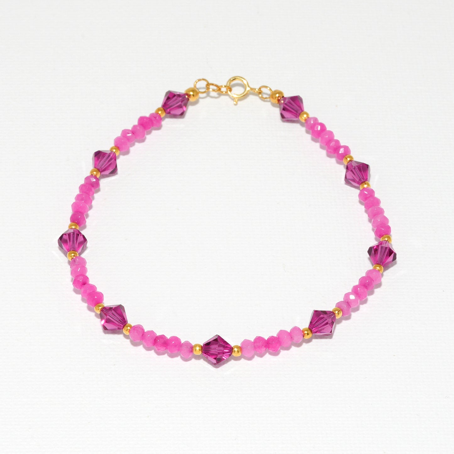 Pink Agate & Swarovski Crystal Semi Precious Bracelet