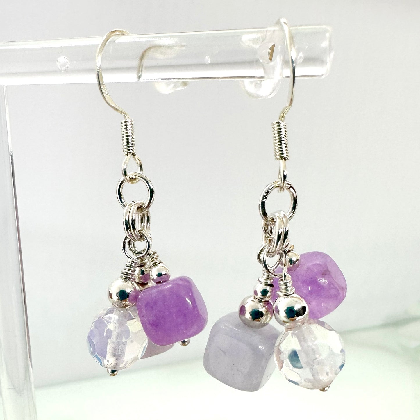 Lavender Amethyst, Opalite & Sterling Silver Cluster Drop Earrings