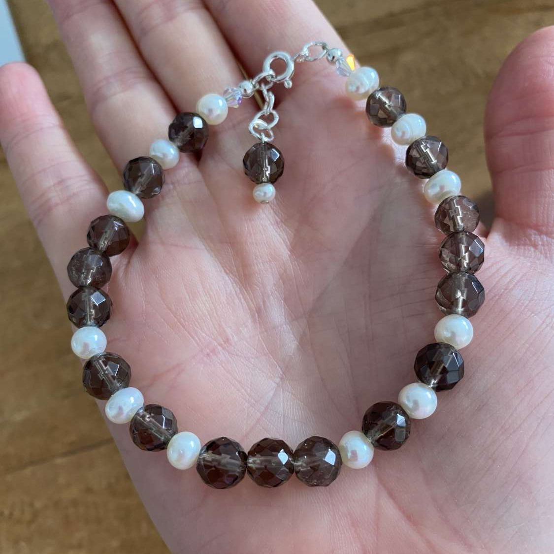 Smoky Quartz & Pearl Semi Precious Bracelet
