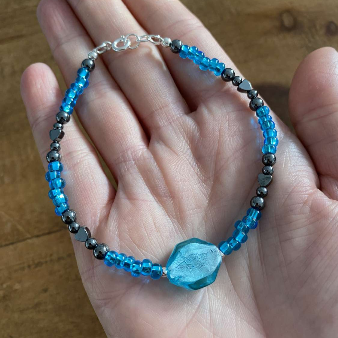 Hematite & Artisan Glass Semi Precious Bracelet