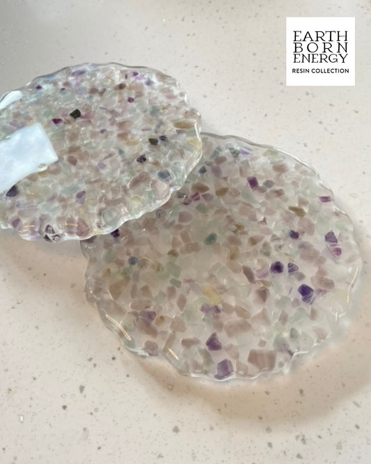 Large Fluorite Gemstone Resin Coasters – Set of 2