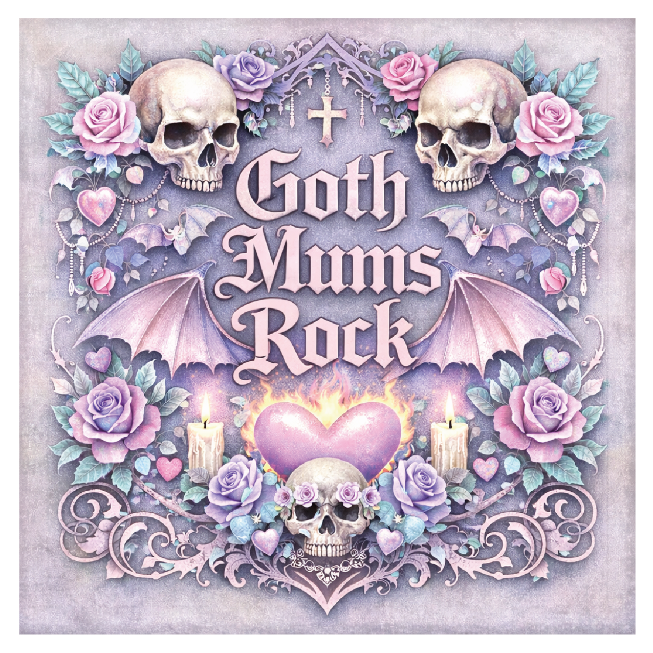 Handmade Mother’s Day or birthday shadow box frame with Goth Mums Rock quote and rose quartz crystal chips in white frame