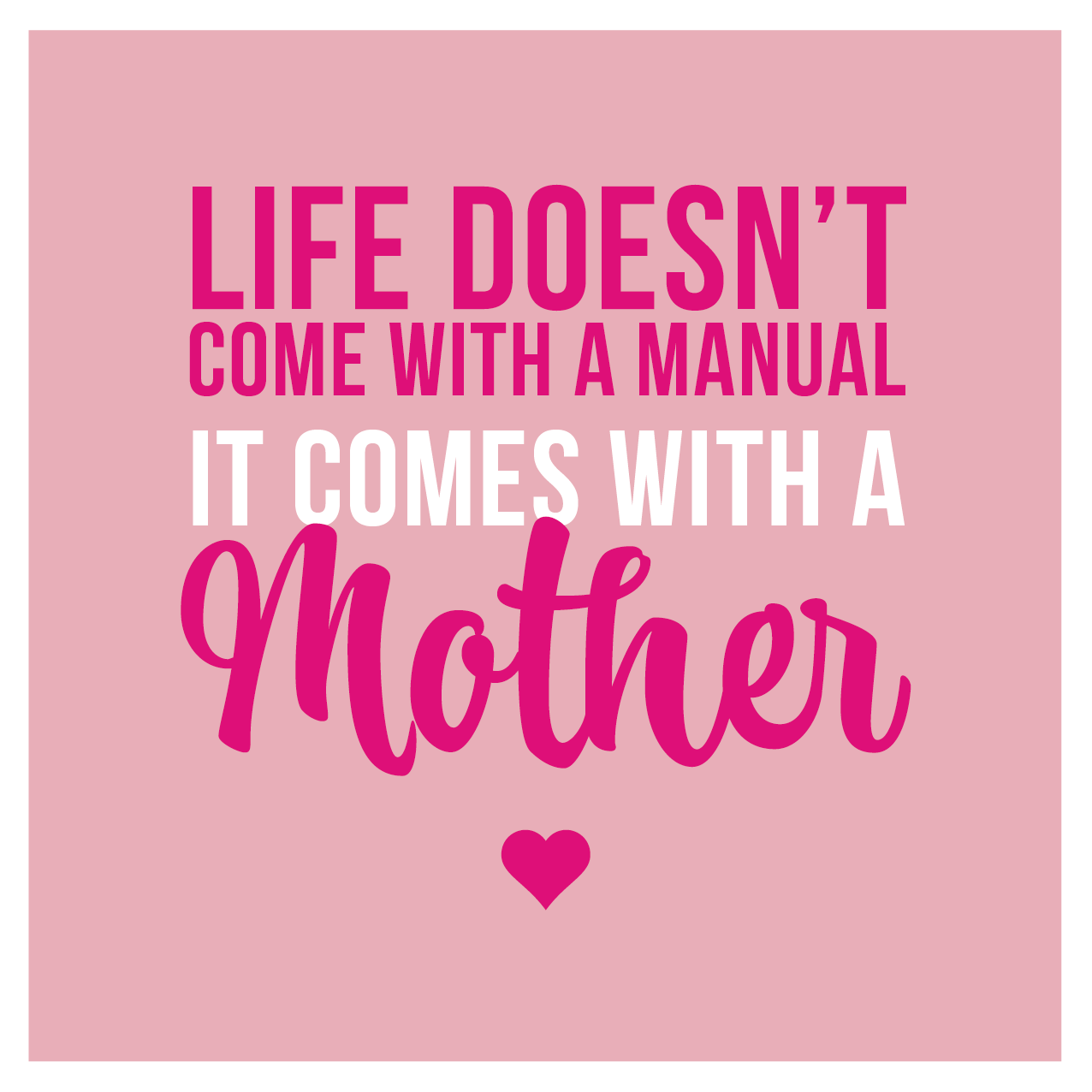 Handmade Mother’s Day or birthday gift shadow box frame with Life Doesn’t Come With a Manual quote and rose quartz crystal chips in white frame