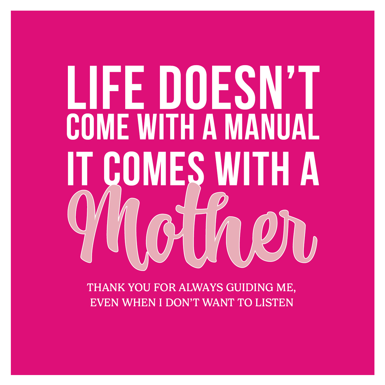 Handmade Mother’s Day or birthday gift shadow box frame with Life Doesn’t Come With a Manual quote and rose quartz crystal chips in white frame