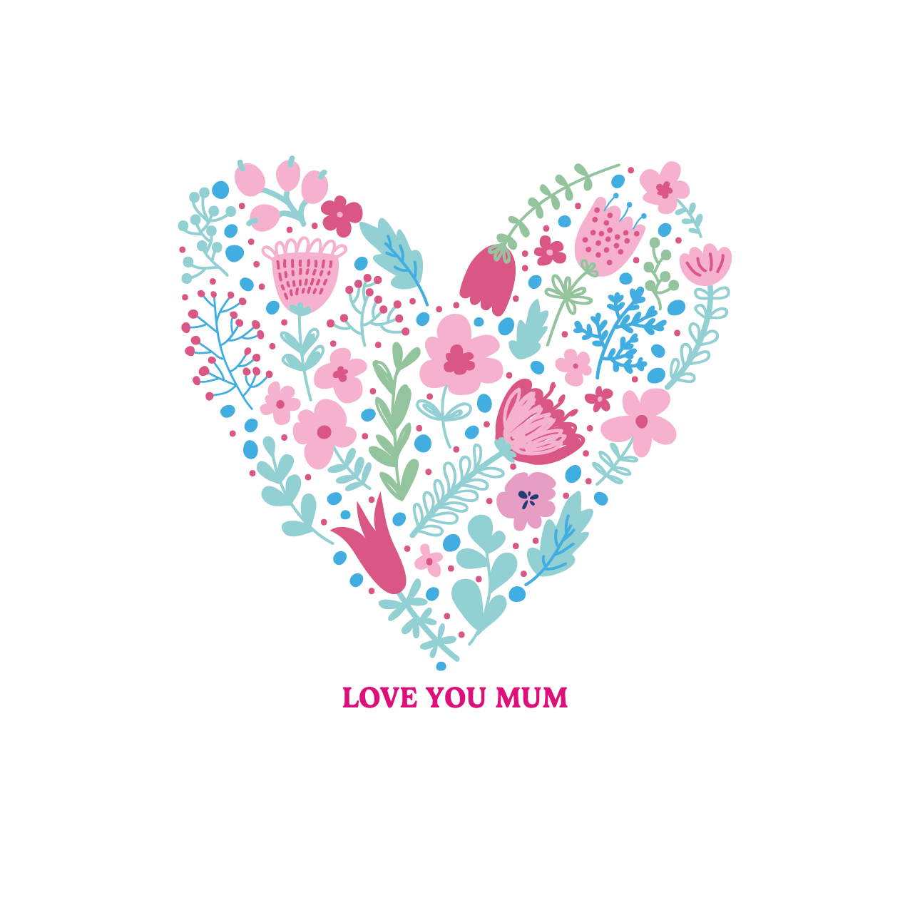 Mother’s Day or birthday loral heart shadow box frame with Love You Mum quote and rose quartz crystal chips