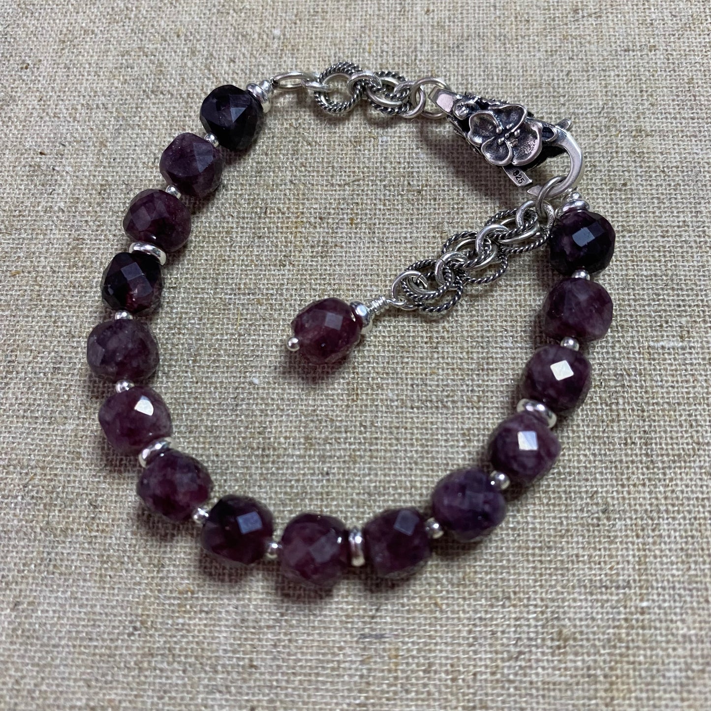 Faceted Garnet & Sterling Silver Bracelet