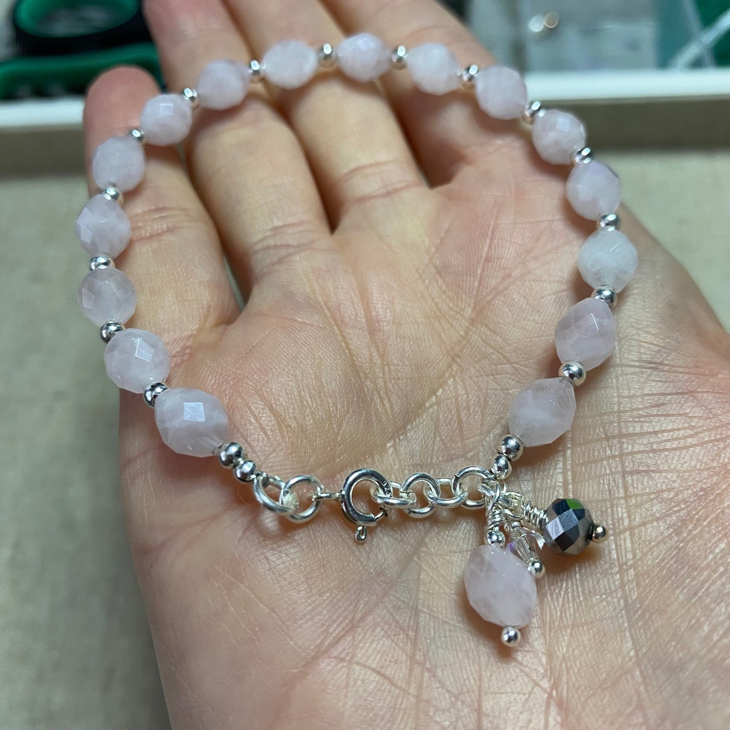 Rose Quartz and Sterling Silver Bracelet