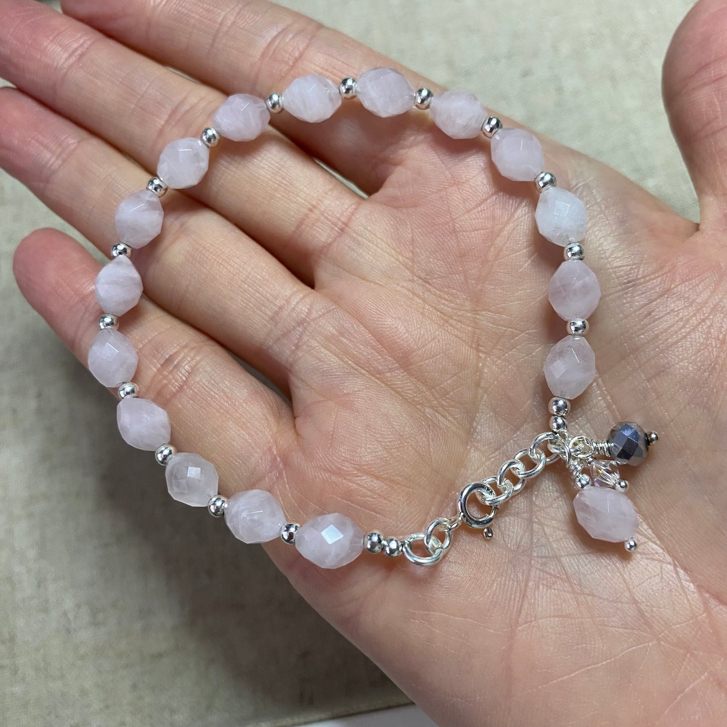 Rose Quartz and Sterling Silver Bracelet
