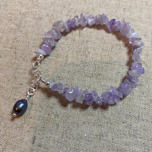 Lilac Amethyst, Pearl and Sterling Silver Bracelet
