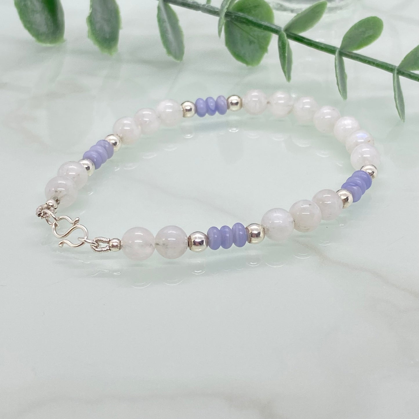 Moonstone, Blue Lace Agate & Sterling Silver Bracelet