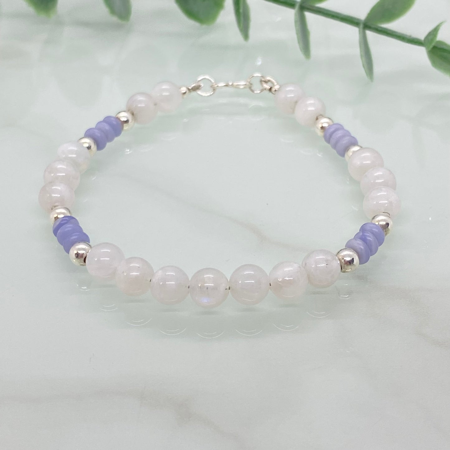 Moonstone, Blue Lace Agate & Sterling Silver Bracelet