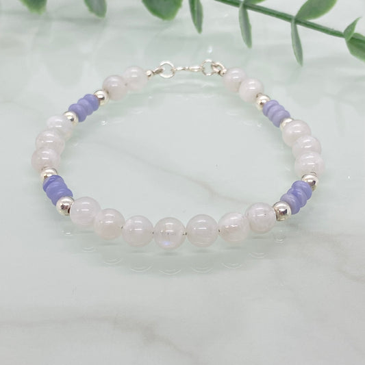 Moonstone, Blue Lace Agate & Sterling Silver Bracelet