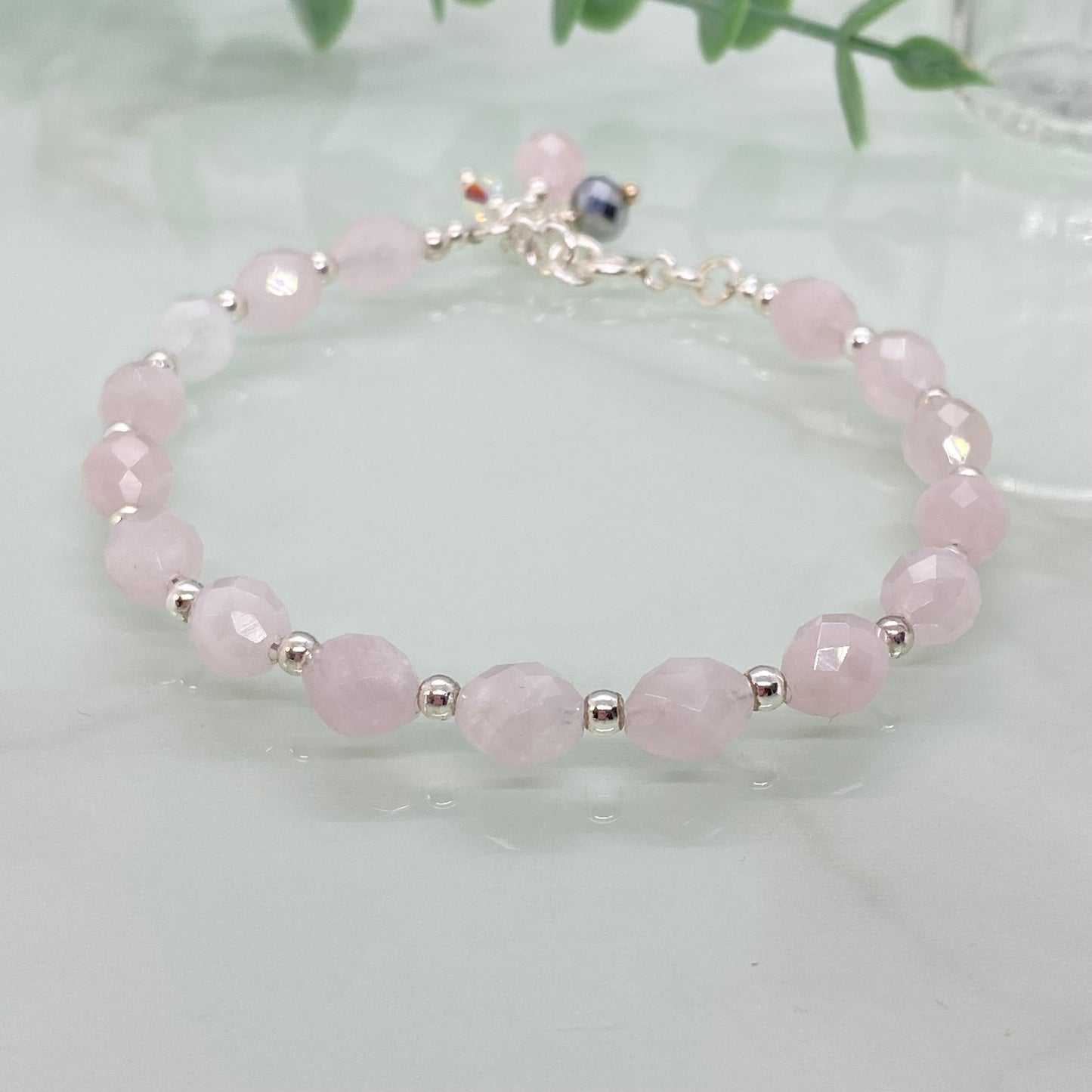 Rose Quartz and Sterling Silver Bracelet