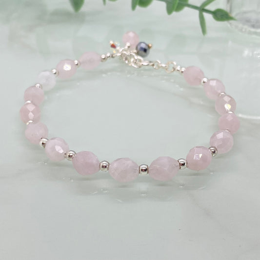 Rose Quartz and Sterling Silver Bracelet