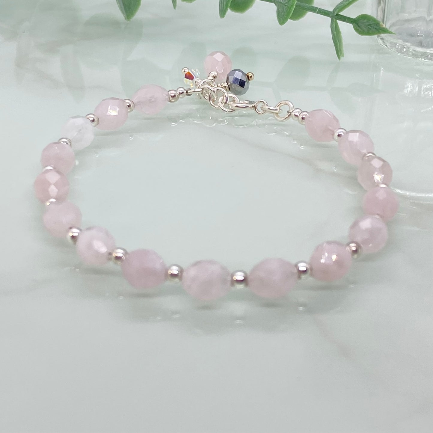 Rose Quartz and Sterling Silver Bracelet