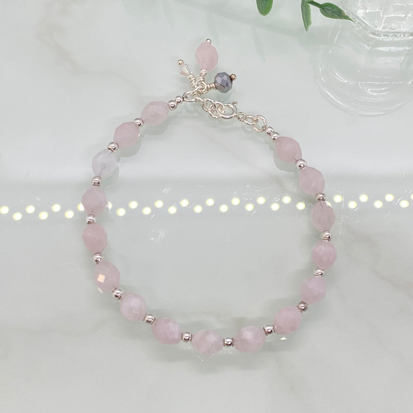 Rose Quartz and Sterling Silver Bracelet