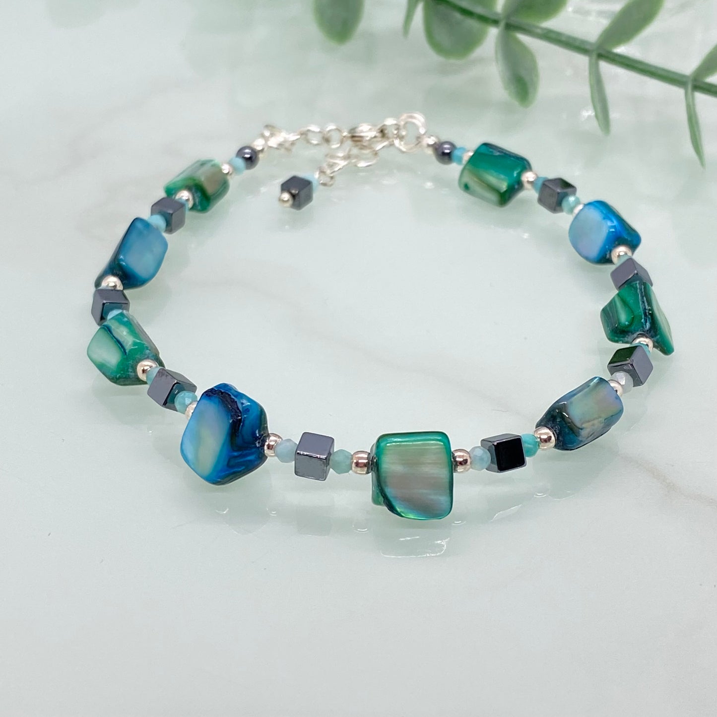 Mother of Pearl, Hematite & Sterling Silver Bracelet