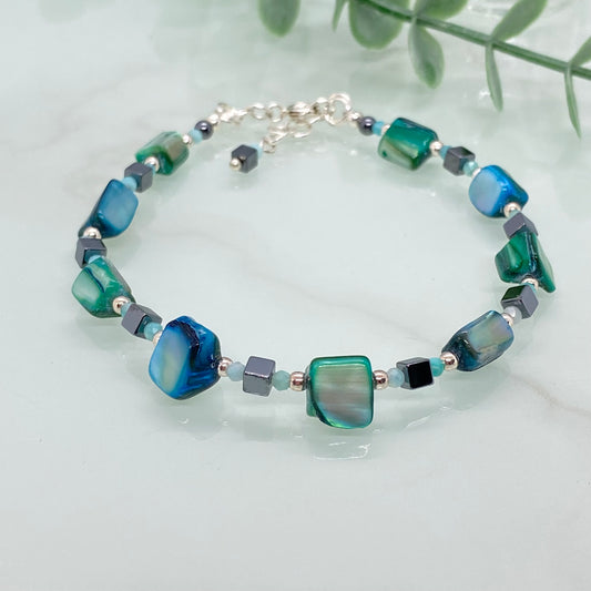 Mother of Pearl, Hematite & Sterling Silver Bracelet