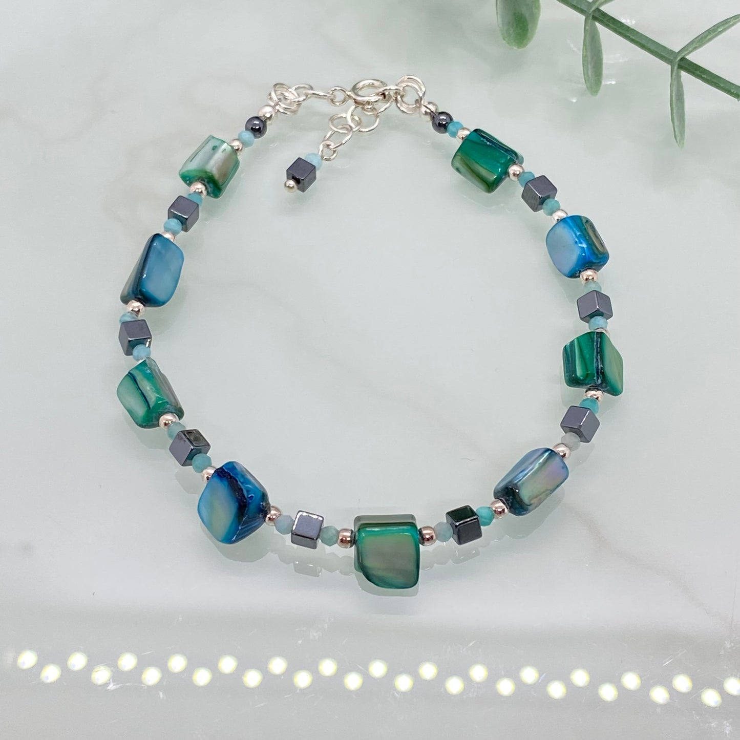 Mother of Pearl, Hematite & Sterling Silver Bracelet