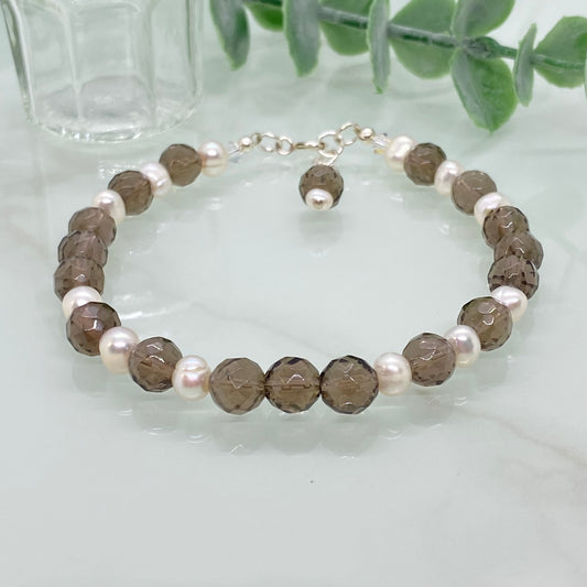 Smoky Quartz & Pearl Semi Precious Bracelet