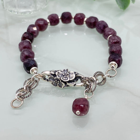 Faceted Garnet & Sterling Silver Bracelet