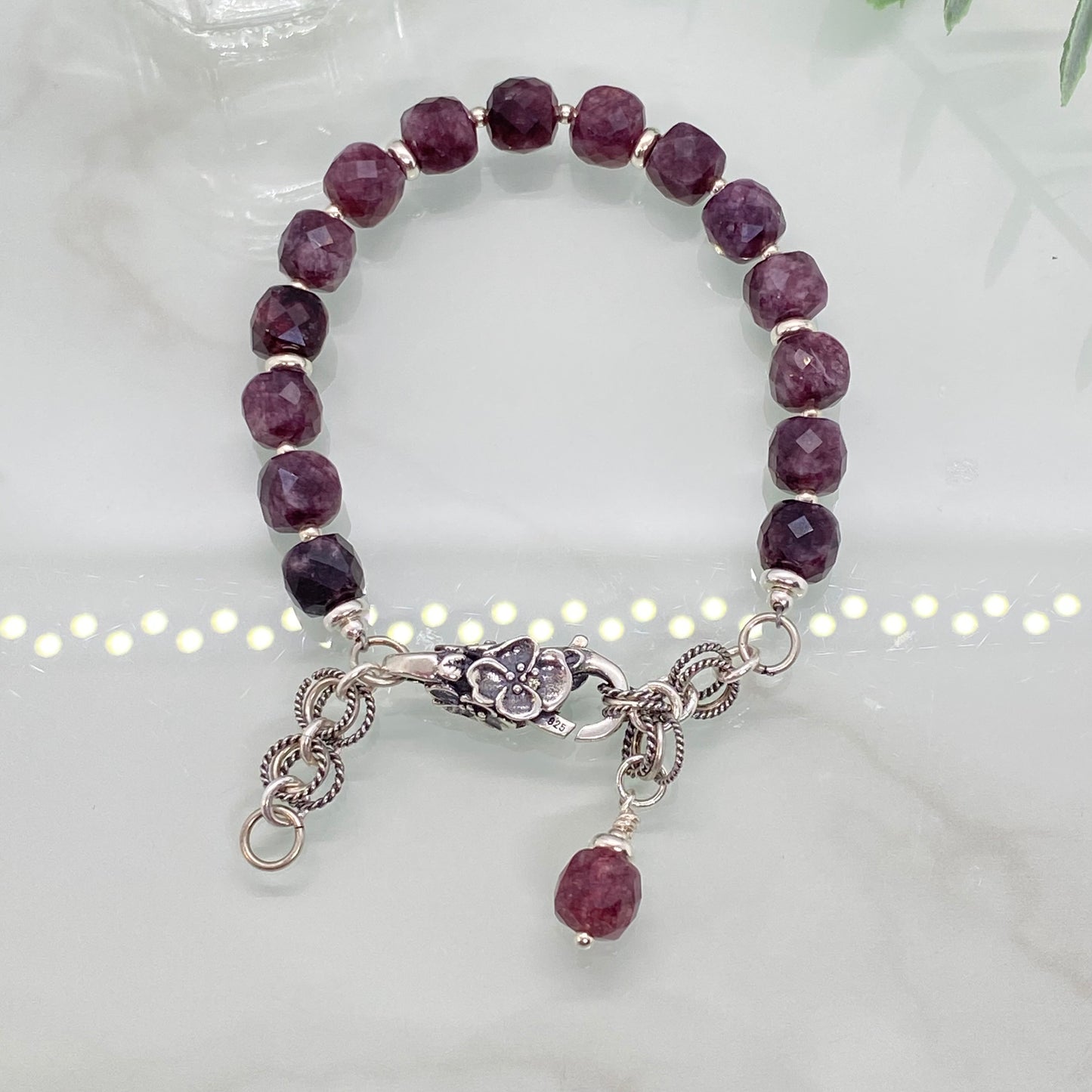 Faceted Garnet & Sterling Silver Bracelet