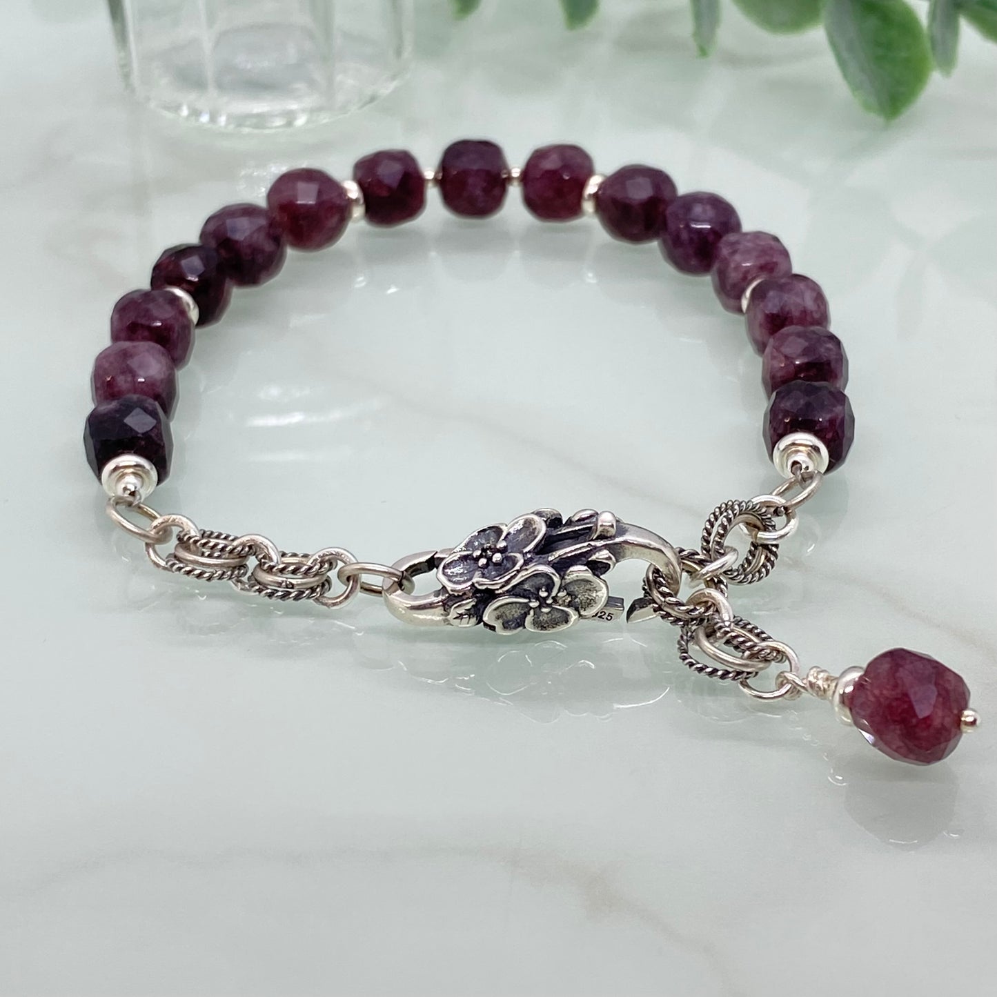 Faceted Garnet & Sterling Silver Bracelet