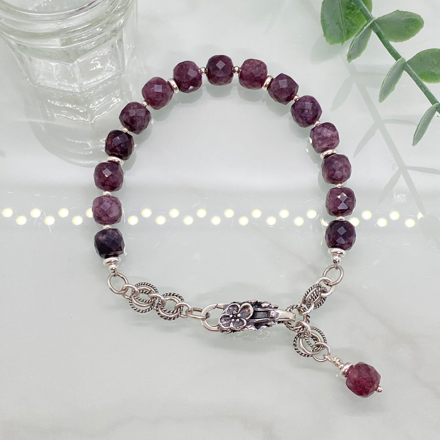 Faceted Garnet & Sterling Silver Bracelet