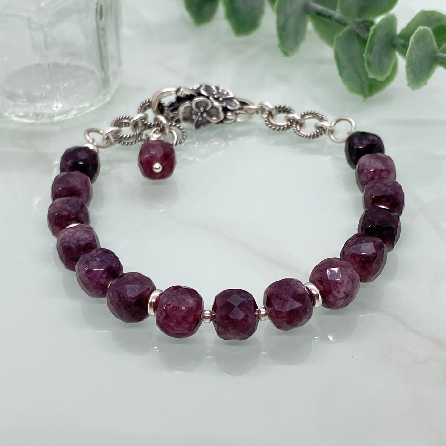 Faceted Garnet & Sterling Silver Bracelet