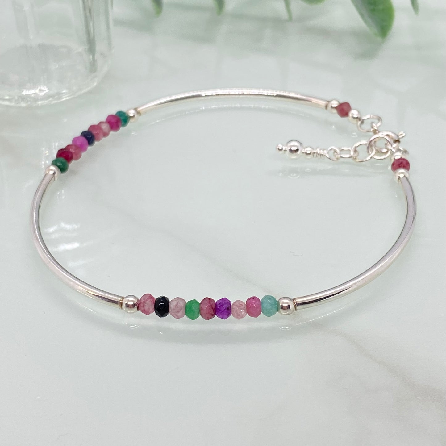 Multicoloured Agate & Sterling Silver Semi Precious Bracelet